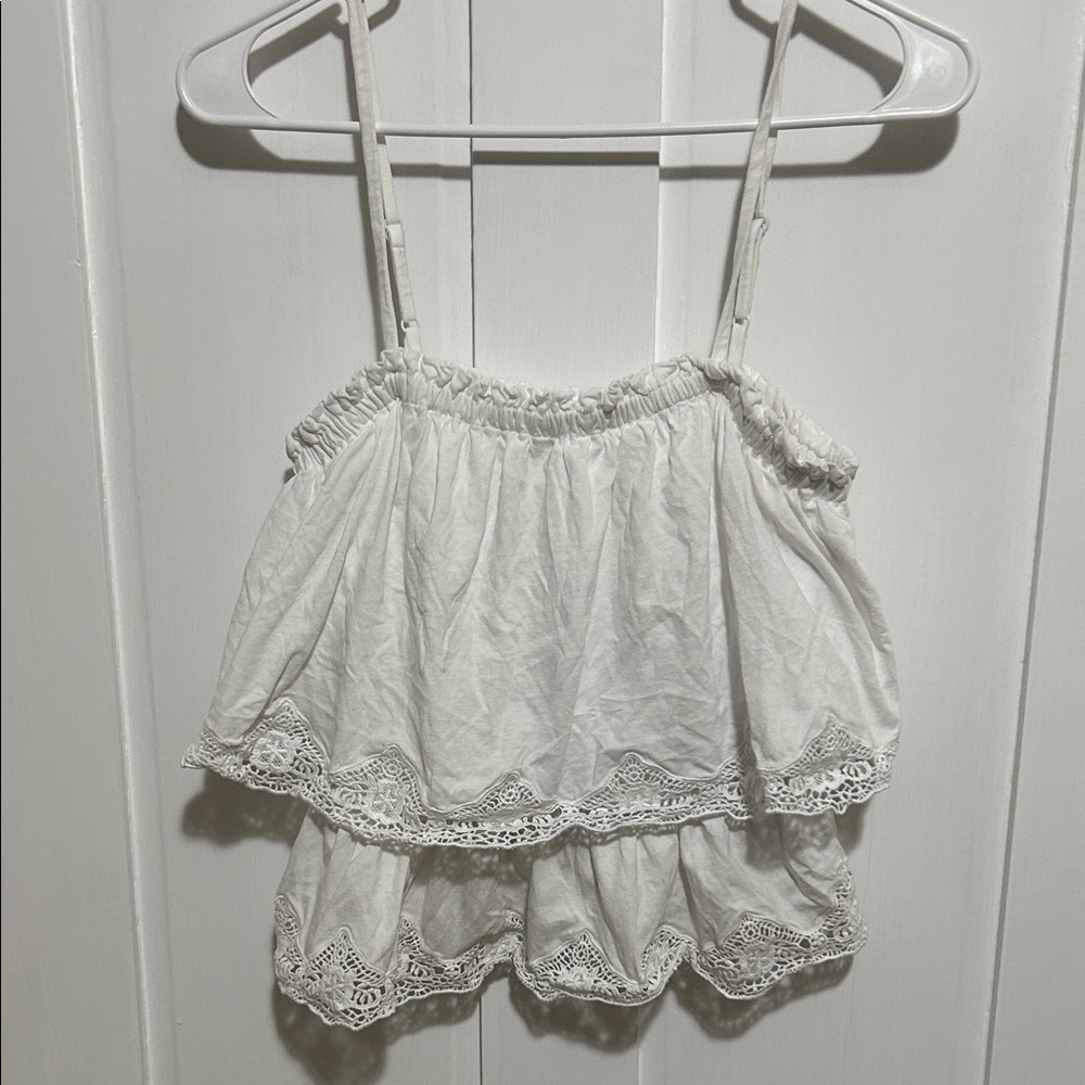 Express White Lace Trimmed Ruffle Top